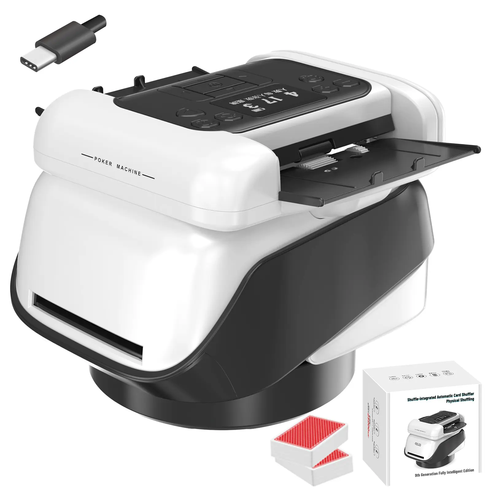 Professional Automatic Shuffler and Dealer, 360° Rotatable with Flexible Settings for Multi-Player Card Games Like Poker & UNO, Versatile, Card Size, Output Angle, Universal Compatibility, Adjustable, Indoor, Auto Shuffle, Rotatable Base, 360° Rotation