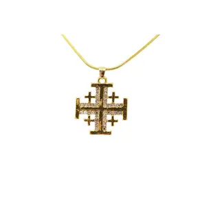 Cross Jerusalem Necklace Pendant Christianity Gold Chain Holy Land Jewelry