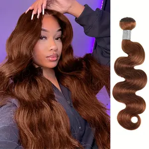 New 2025 Arrivals 3 Bundles or 1 Bundle Reddish Brown Body Wave Human Hair Extensions - Double Weft 10A Remy Brazilian Hair, Wavy Natural Look for Women, High-Quality Weft for Stunning Volume & Length, Ponytail Hair Extensions