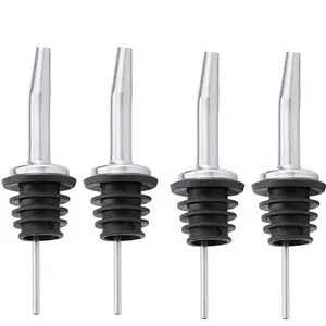 4CountsSilicone Sealing Ring Stainless Steel Anti-Drip Pouring Mouth, Reverse Flow Wine Dispenser Design, Whiskey Wine Oxidation Proof Bottle Cap, Home Bar Accessories