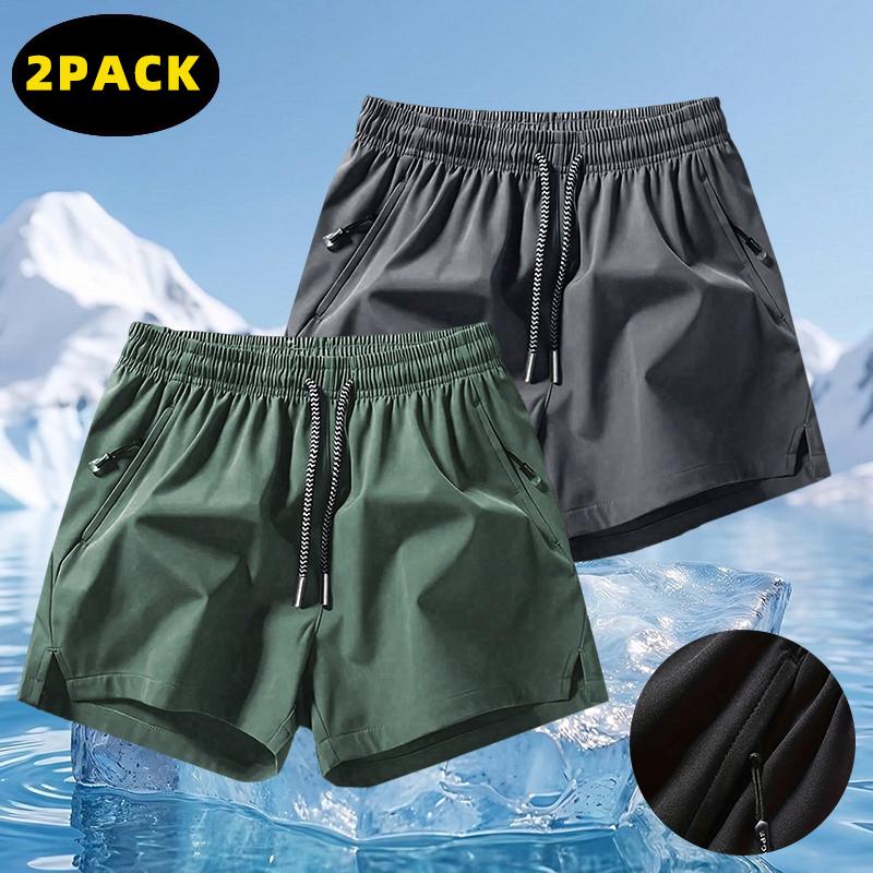Pack of 2 men’s ice silk casual shorts—breathable, high-waisted athletic shorts that dry quickly for fitness. A summer essential suitable for vacations, running, sports, workouts, everyday wear, outdoor activities. Tropical Operator Pants men's Breathable