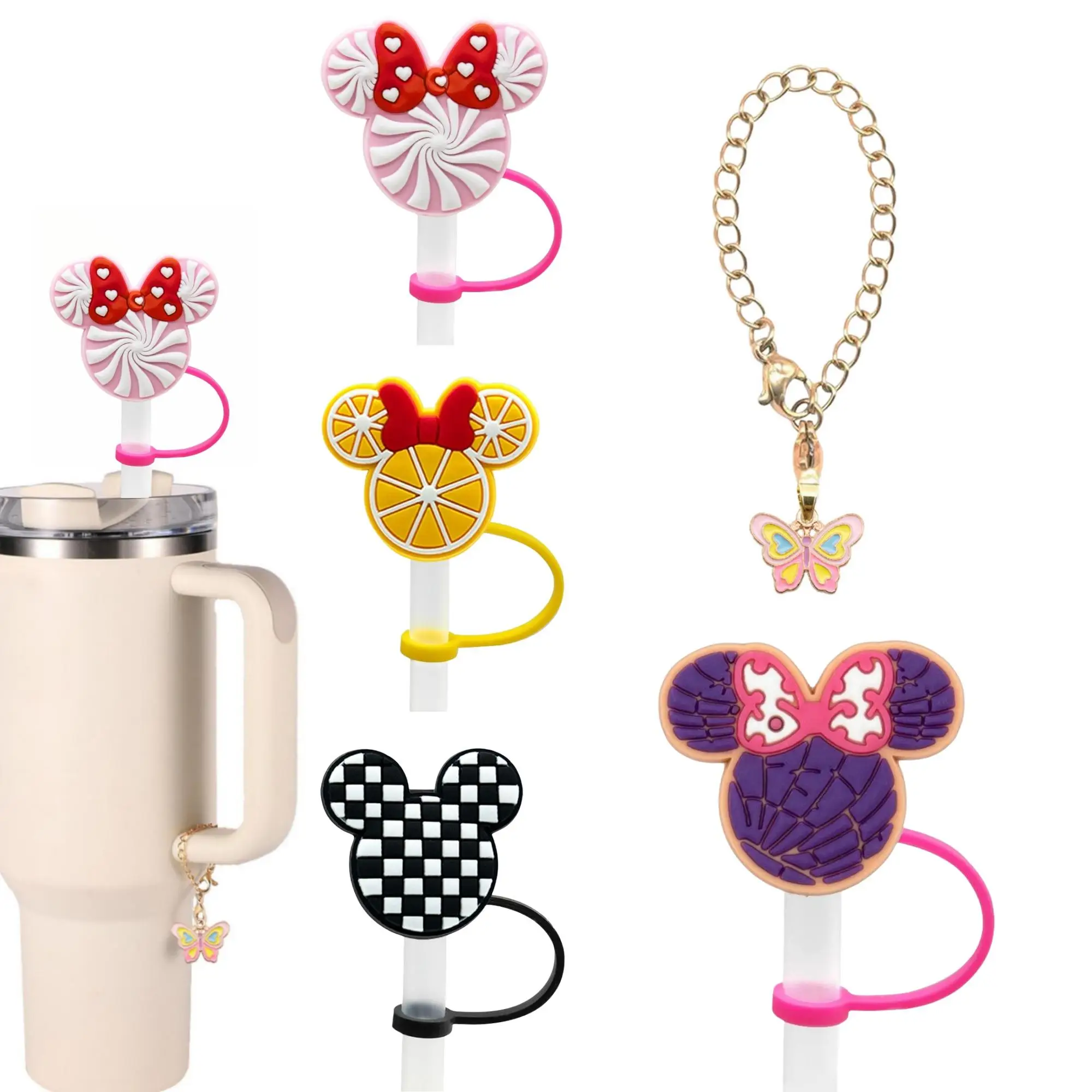 Colorful Butterfly & Flower Design Straw Cap, 5pcs/set Reusable Straw Tip Cover, Straw Protector For Party & Friends Gathering