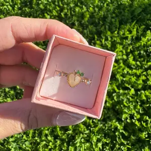 Signature Peach Ring - Adjustable Ring, Fits Multiple Sizes, Heart-Shaped Design with Decorative Stones