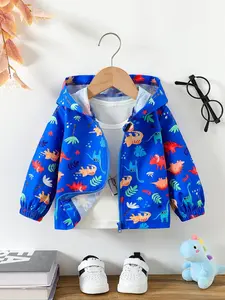 【 Single Item 】 Boys' Coat, Boys' Clothing, Winter Cartoon Dinosaur Casual Hooded Long Sleeve Zipper Thin Comfortable Coat for Boys, Boys' Fashion Handsome Coat, Sports Style Boys' Coat, Warm and Comfortable Dressing for Outing, Boys' Casual Coat