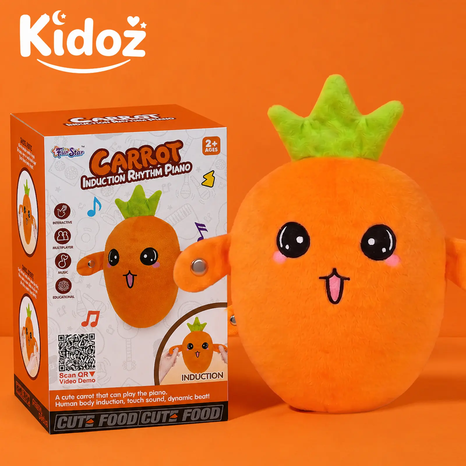 Kidoz Interactive Music Plush Toy Set – Banana & Carrot Electric Plush Toys for Parent-Child Interaction, Couples & Friends Prank Toy, Valentine’s Day & Easter Party Fun Gift for Kids & Adults stuffed animals cute girly gifts