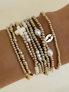 9-Piece Bohemian Style Ccb Bead Bracelet Set for Women, Perfect for Beach Vacation Parties, Stackable Layering Jewelry, Religious Jewelry