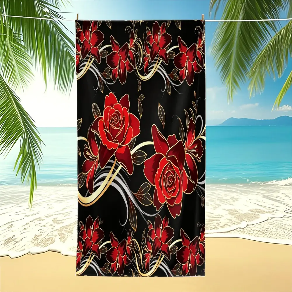 Vintage Premium Floral Beach Towel, Smooth Fabric and Shape Retention. Easy To Clean and Maintain. Universal Towel for Daily Home Bath and Casual Outdoor Use.
