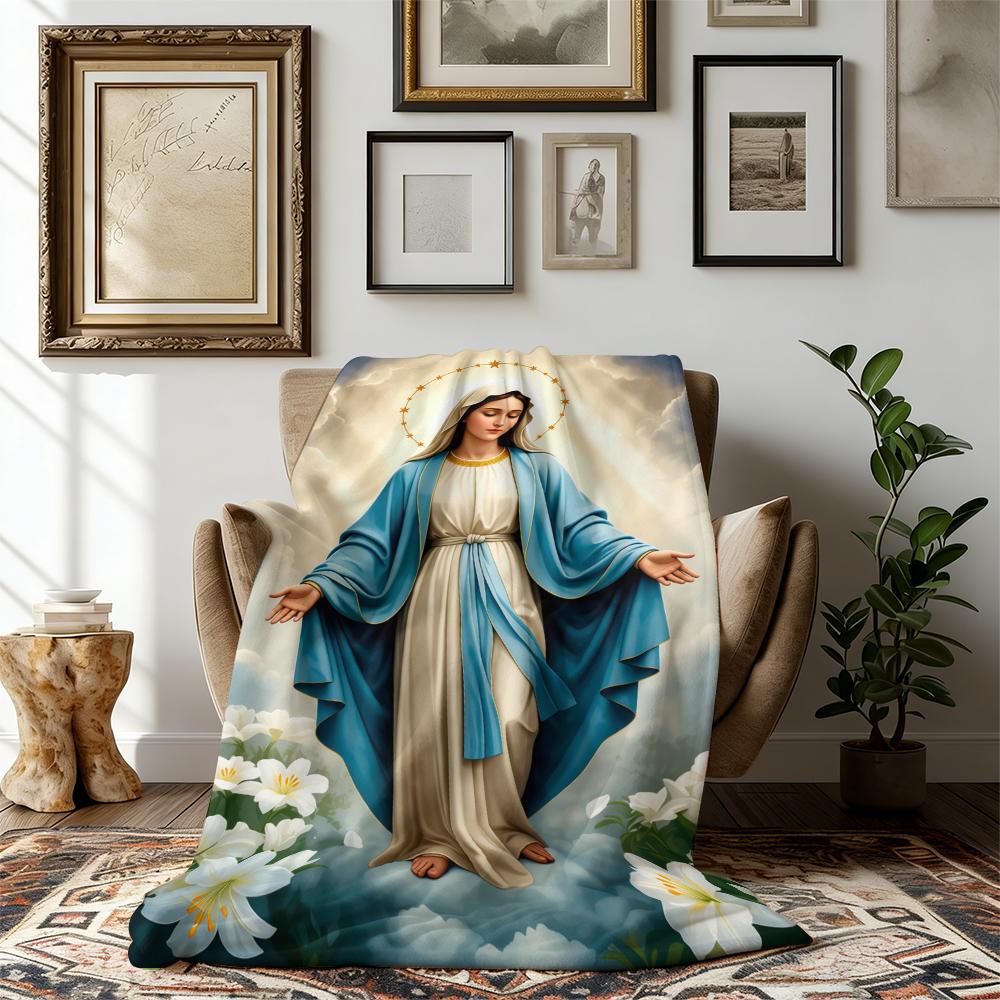 Virgin Mary Blanket Wrap Yourself in Divine Comfort Soft Funny Throw Blanket Cozy Lightweight Plush Portable Cover Blanket For Sofa,Warm Gift For Birthday,Christmas,Multiple Blanket