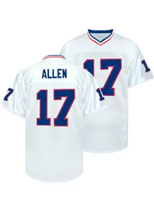 Men's Stitchef Football Jersey #17 Retro Blue Mesh Embroidery Sport Jersey:Allen V-neck Short Sleeves Breathable Sports T-shirt for Training and Competition Jersey Tee