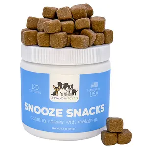 3 Paws Kitchen Snooze Snacks - Calming Dog Treats for Anxiety & Better Sleep- Natural Melatonin  & L-Theanine Supplement 120 count