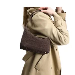 MLS6255-1 Suede Woven Lunch Box Bag Retro Fashion Single Shoulder Underarm Dumpling Bag Niche Fashionable High Sense Portable Women's Bag