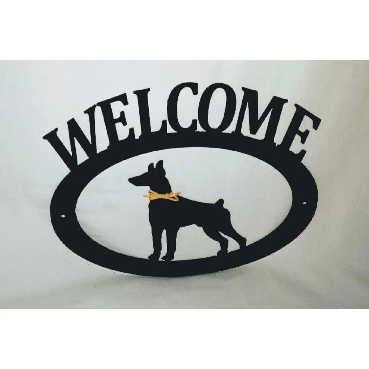The Lazy Scroll dobiewelcome Doberman Pinscher Metal Welcome Sign