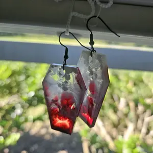 Spooky Casket Earrings with Red & White Resin Design for Halloween Fashion