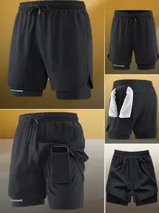 Double-Layer Anti-Exposure Sports Shorts with Pockets for Phone Storage, Quick-Dry Breathable Marathon Running Pants