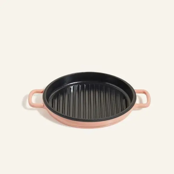 Pink and Black Elegance, round Cast Iron Baking Pan with Enamel Coating