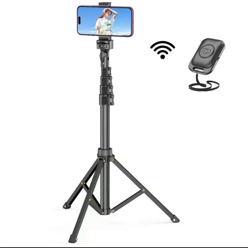 62'' Adjustable Phone Tripod & Selfie Stick with Bluetooth Remote, Universal Mount for iPhone, Android, and Cameras