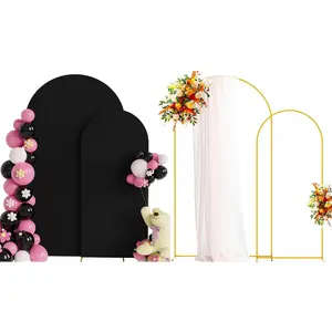 Metal Arch Stand with Cover Set of 2 Black Spandex Fitted Wedding Arch Cover and Round Top Chiara Backdrop Stand for Birthday Party  Shower Decoration 7.2FT, 6FT