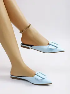 Women's Fashionable Pointed Toe Buckle Flats, Elegant Slip-On Low Heel Shoes, Comfortable Lightweight Design for Home & Travel Use Footwear, Slip On Mules