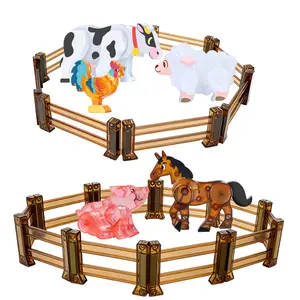 5-in-1 farm animal magnetic tile toy + 18-piece fence magnetic tile toy set combination, with movable animal joints, compatible with mainstream magnetic tile toys, educational and fun STEM toy gift, suitable for boys and girls aged 3-8