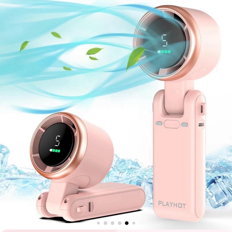 PLAYHOT Portable Handheld Turbo Fan with Digital Display, Compact Design, and Charging Port for Home Use