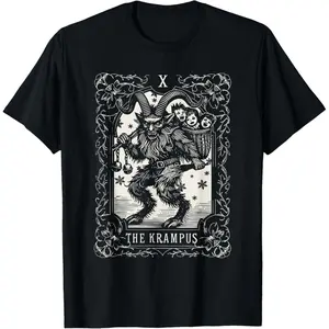 Krampus Tarot Card Design Christmas Season Evil Pajamas Xmas T-Shirt Round Neck
