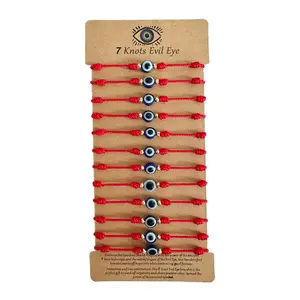 Evil Eye Protection Bracelet Set 12PCS Adjustable Red 7 Knot Lucky String Amulet Black Pink Friendship for Women Men Boys Girls Gift