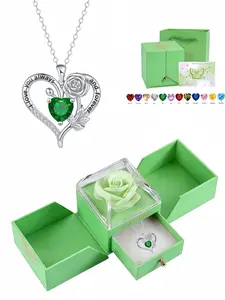 Eternal Rose Vow Dopamine-style 12 birthstone heart rose necklace engraved with "I Love You Forever", inlaid with dazzling gems. Equipped with surprise double-door preserved rose jewelry box. Ideal gifts for birthdays, Mother's Day and Valentine's Day.