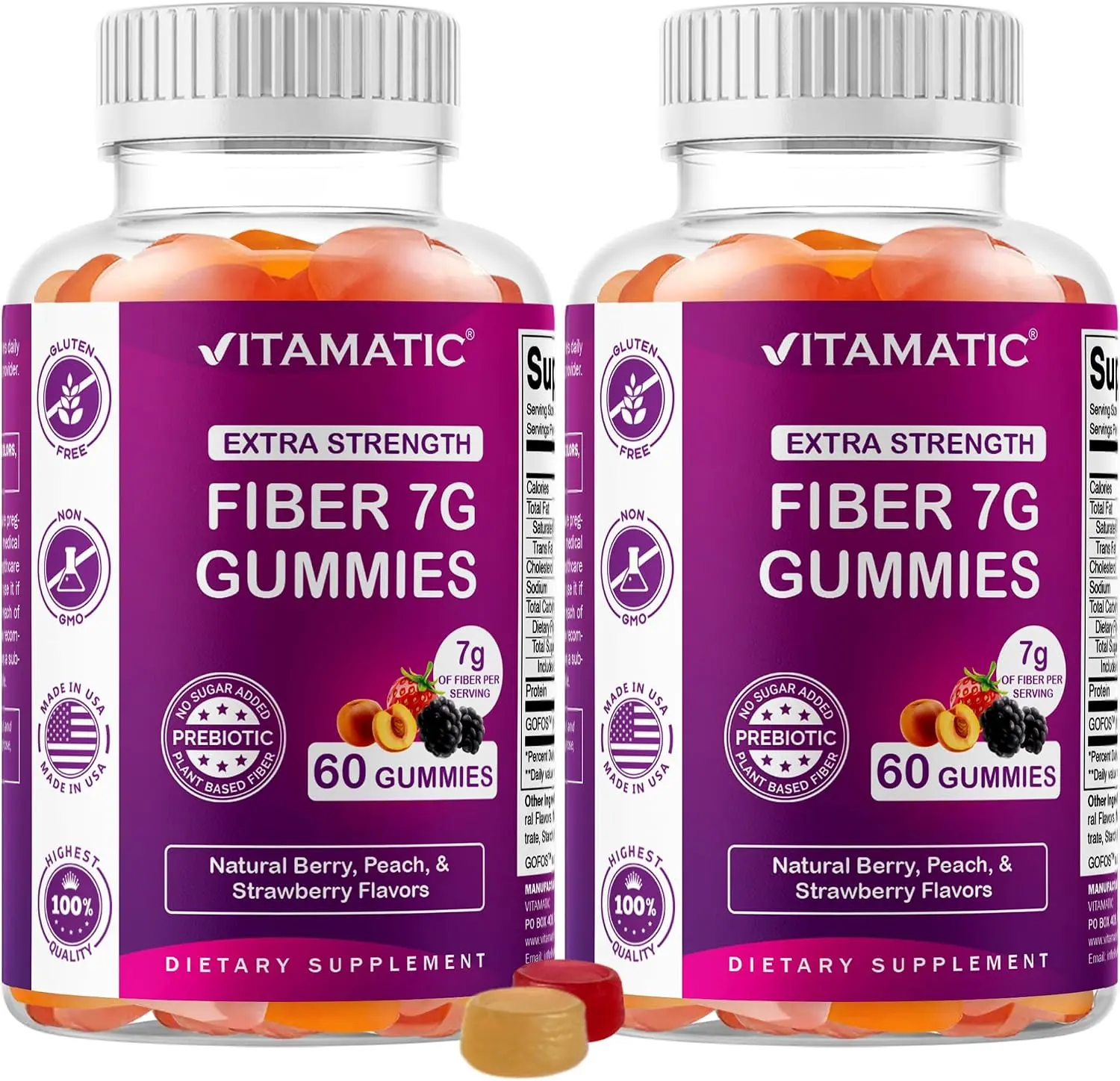 Prebiotic Fiber Gummies for Adults 2 Pack Total 120 Gummies | 7g Fiber per Serving Extra Strength Digestive Health & Regularity Support | Zero Sugar Added Pectin-Based Chewable Fiber | Daily Gut Support Formula
