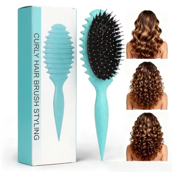 【2026 Upgraded】Curl Defining Brush for Curly Wavy Coily Natural Hair, Vented Boar Bristle Hair Styling Detangling Brush, Shapes Smooths Defined Curls Reduces Frizz Breakage, Wet Dry Use Salon Quality Hair Care Tool for Women,Hair Brush