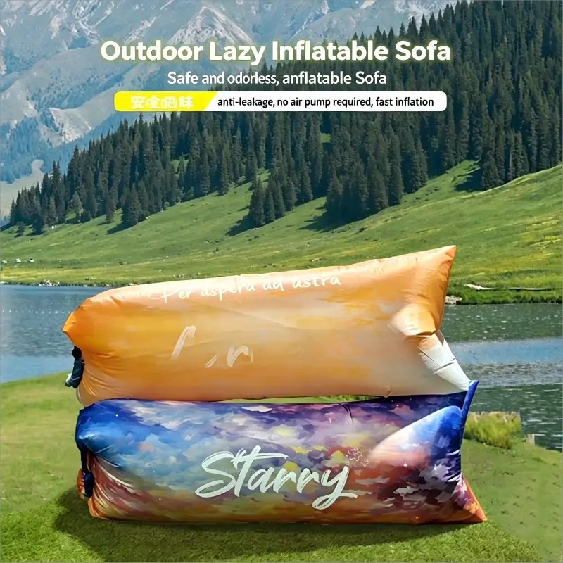 Inflatable Lounger for Adults and Kids - Heavy-Duty Design, No Pump/Battery Needed, 440lbs Capacity, Unisex Portable Bed for Camping & Family Outings, No Battery Needed, Outdoor, Sturdy, Pump-Free, Large Size, Garden, Unisex Use, No Pump Needed
