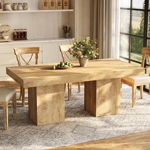 TRIBEWOOD 39-Inch Square Dining Table for 4, Farmhouse Small Kitchen Dinner Eating Table with Sturdy Pedestal Base, Wooden Dining Room Furniture for Dining Room, Kitchen, Apartments