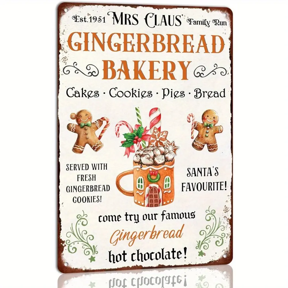 8x12 in Vintage Mrs Claus Gingerbread Bakery Metal Tin Sign - Rustic Retro Christmas Wall Decoration, Lightweight Baking Accent, Eco-Friendly Handmade Paint Element, Distressed Durable Easy-to-Hang Kitchen Farmhouse Gift (t-15), Painting
