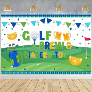 1Set Golf Baby Shower Decorations 7  5ft Brew  Diapers Too Decor Backdrop Sports Theme Banner with Golf Club Diapers Pattern Golf Beer Theme Baby Shower Supplies for Golf Dad to Be Beer Party