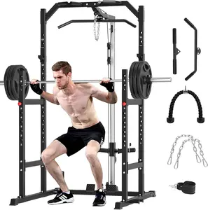 Power Cage, Multi-Function Power Rack with Pulley System Strength Training for Home Gym, Bench Press Squat LAT Pull-Down Pull-up Rowing, All in One Workout Cage