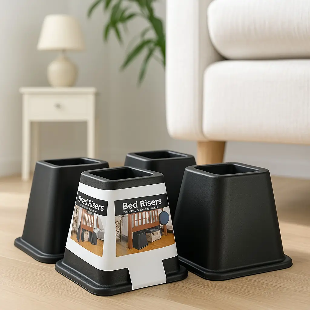 Heavy Duty Adjustable Furniture Risers 4-Pack - Anti-Slip Stackable Dorm Bed Extenders for Bed, Sofa, Table, Chair, Desk Elevation & Extra Bedroom Storage, Dorm Bed Extender
