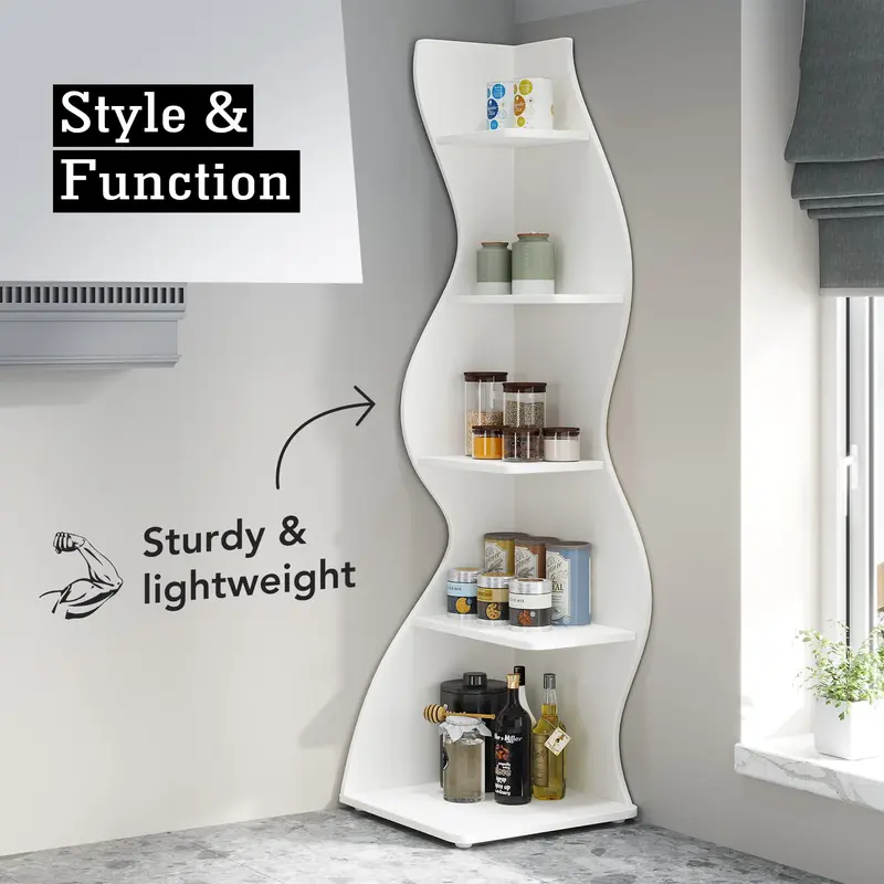 Tribesigns Modern 5-Tier Corner Bookshelf for Home Decor