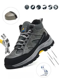 Men's High-Top Work Safety Shoes - Anti-Smash, Anti-Penetration, Breathable, Lightweight, Casual Sports Style, All-Season, Lace-Up, Round Toe, Microfiber Synthetic Upper, Synthetic Lining, Rubber Sole, Microfiber Insole