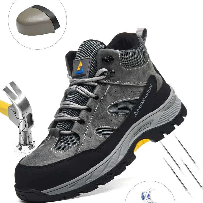 Men's High-Top Work Safety Shoes - Anti-Smash, Anti-Penetration, Breathable, Lightweight, Casual Sports Style, All-Season, Lace-Up, Round Toe, Microfiber Synthetic Upper, Synthetic Lining, Rubber Sole, Microfiber Insole