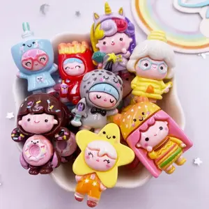 8PCS Mixed Resin Colorful Kawaii Princess Burger Donut French Fries Beverage Bottle Star Cartoon Man Flat back Stone Figurines Scrapbook DIY Bow Decor Accessories Crafts Kit
