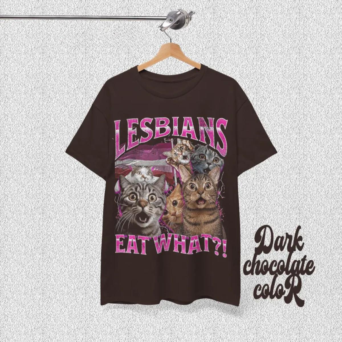 Vintage Lesbians Eat What?! T-Shirt, Funny Offensive Cat Bootleg, Unhinged, Funny 90s Graphic Tee, Sarcastic, Silly Meme BX72, Cotton, Comfort.