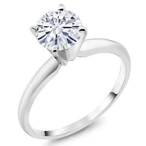 Gem Stone King Solitaire Gemstone Birthstone Ring for Women in 14K White Gold | Round 6.5MM | Wedding Anniversary Promise Engagement Ring | Sizes 5, 6, 7, 8, 9