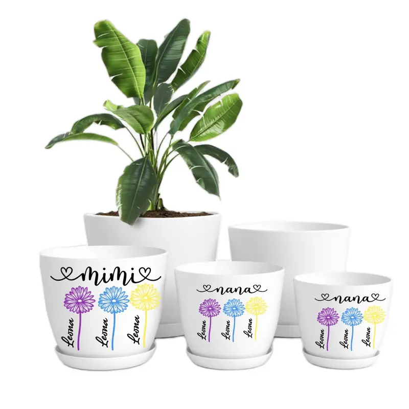 Custom Flower Pot Gift for Grandma - Personalized White Flower Pot with "Mimi" Name - Available in Sizes Small to Large (XL)