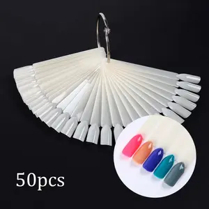 Professional Nail Swatch Fan Display Set, 50 Pcs Practice Nail Tips with Holder, Swatch Sticks for Nail Polish Testing, Portable Nail Art Training Tools for Salon & Home Use, High-Cost Efficiency.