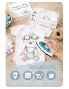 Leiva Studio DIY Baby Shower Activity Kit - 12 Piece Guest Design Station with 50 Exclusive Transfers DTF & Personalized Welcome Sign for Custom Baby Clothes