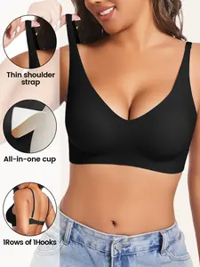 Women's Deep V Seamless Wireless Bra, Lingerie, Push-Up Design No Underwire, Buckle, Comfortable Full Coverage, Casual Fitted Bra for All Seasons