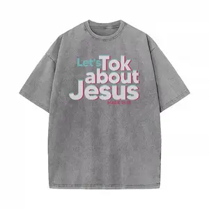 Let's Tok About Jesus Tee ️ Washed Grey Trendy Christian Streetwear Social Media Faith Quote Graphic Top Modern Gospel Oversized Tee