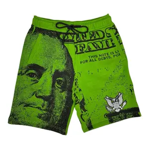 Men's Graphic Mesh Fabric Shorts, Streetwear-Casual Drawstring Athletic Menswear Bottoms
