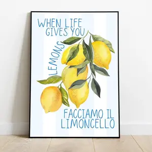 Limoncello Quote Kitchen Wall Art Print - Vintage Italian Decor For Lemon Lovers