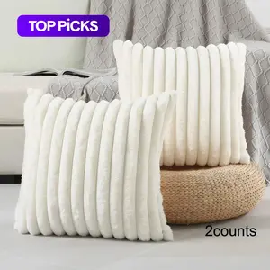 Solid Color Faux Fur Throw Pillow Cover, 2 Counts Soft Comfortable Striped Decorative Cushion Cover without Filler, Household Decoration Supplies for Home Living Room Sofa Couch