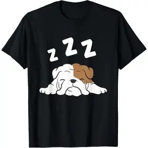 Funny English Bulldog Sleeping Pajama T Shirt Cute Dog Lover Gift Soft Cotton Tee Novelty Pet Owner Apparel